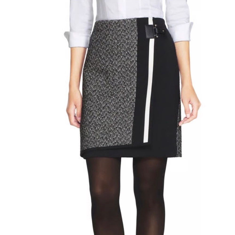 NWOT White House Black Market Black and Gray Asymmetrical Pencil Skirt